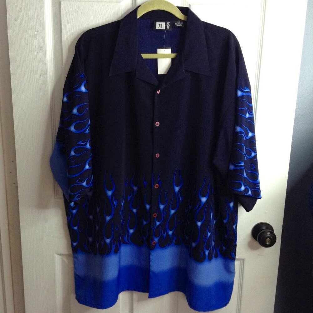 Vtg. Moon (Korean) XXL Flame button down, Retro, In the way of Guy Fieri, Bold